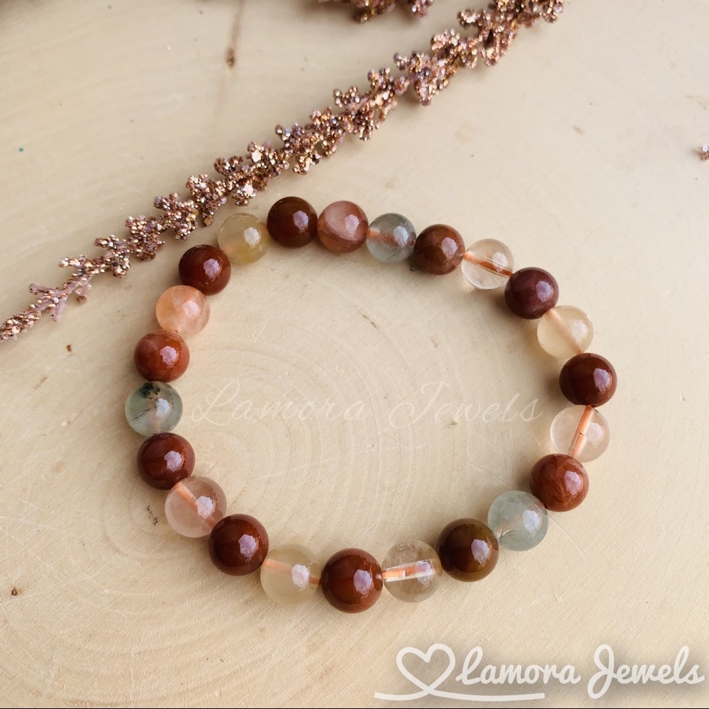 Quartz & Agate gemstone beaded stretchy bracelet
